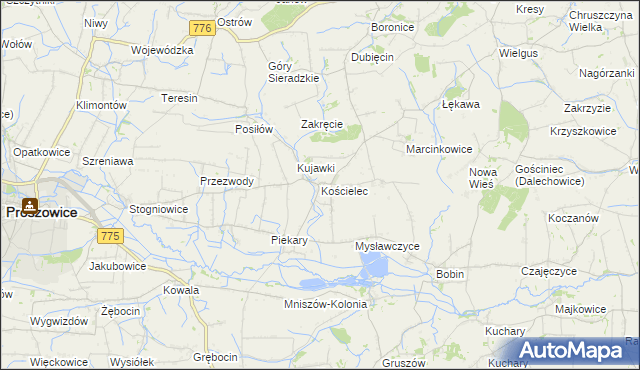mapa Kościelec gmina Proszowice, Kościelec gmina Proszowice na mapie Targeo