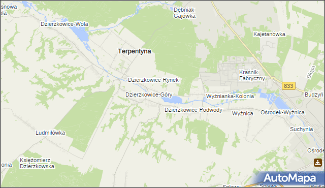 mapa Krzywie gmina Dzierzkowice, Krzywie gmina Dzierzkowice na mapie Targeo