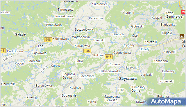 mapa Kuków gmina Stryszawa, Kuków gmina Stryszawa na mapie Targeo