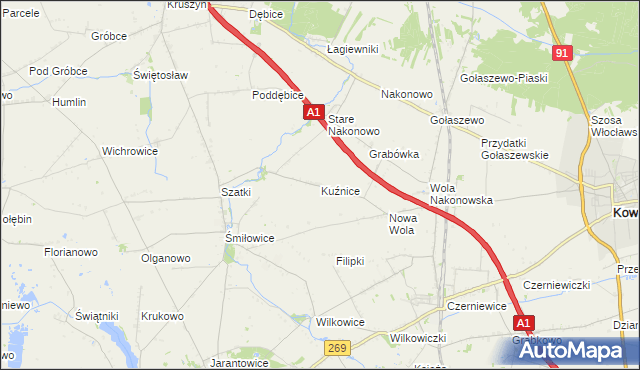 mapa Kuźnice gmina Choceń, Kuźnice gmina Choceń na mapie Targeo