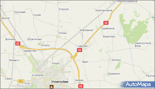 mapa Latkowo gmina Inowrocław, Latkowo gmina Inowrocław na mapie Targeo