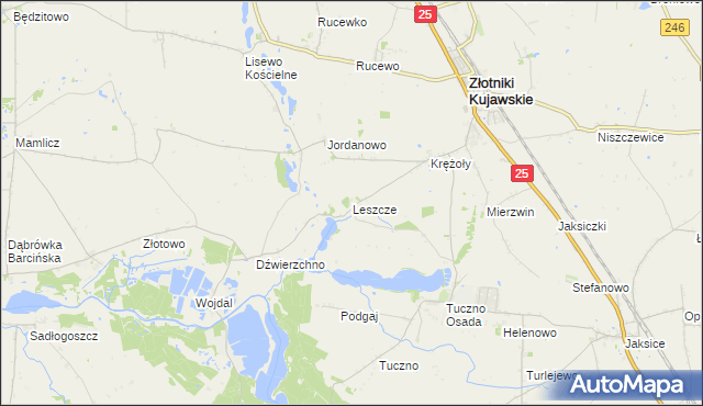 mapa Leszcze gmina Złotniki Kujawskie, Leszcze gmina Złotniki Kujawskie na mapie Targeo