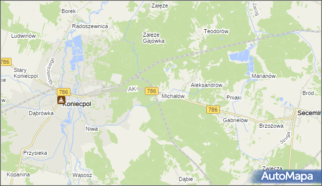 mapa Michałów gmina Koniecpol, Michałów gmina Koniecpol na mapie Targeo