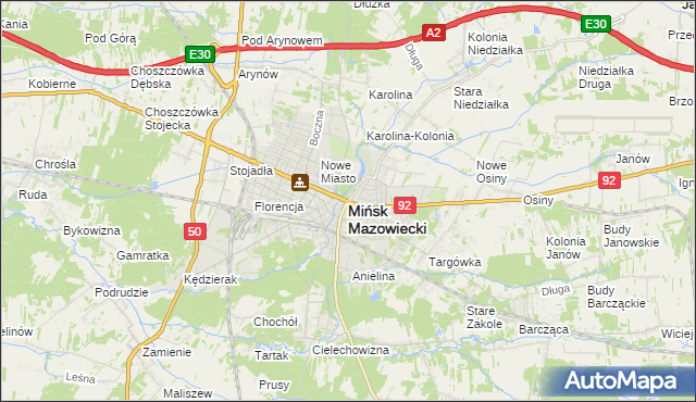 mapa Mińsk Mazowiecki, Mińsk Mazowiecki na mapie Targeo