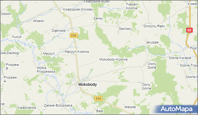 mapa Mokobody-Kolonia, Mokobody-Kolonia na mapie Targeo