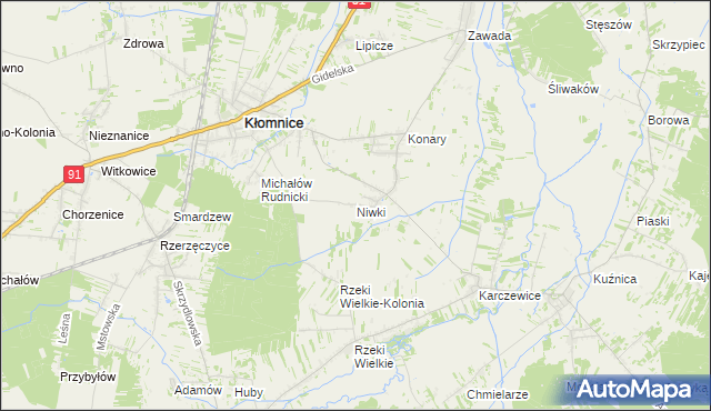 mapa Niwki gmina Kłomnice, Niwki gmina Kłomnice na mapie Targeo