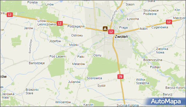 mapa Osiny gmina Zwoleń, Osiny gmina Zwoleń na mapie Targeo