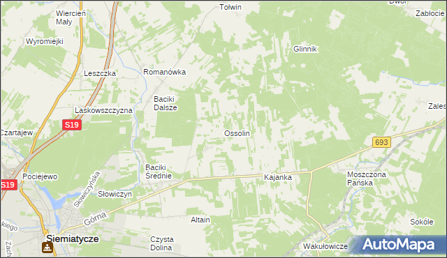 mapa Ossolin gmina Siemiatycze, Ossolin gmina Siemiatycze na mapie Targeo