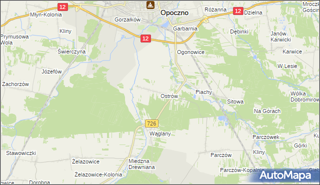 mapa Ostrów gmina Opoczno, Ostrów gmina Opoczno na mapie Targeo