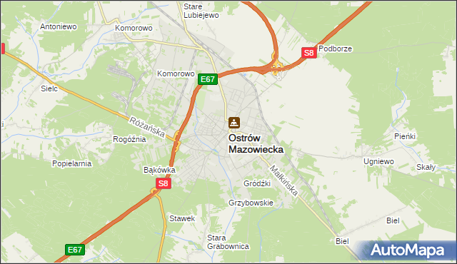 mapa Ostrów Mazowiecka, Ostrów Mazowiecka na mapie Targeo