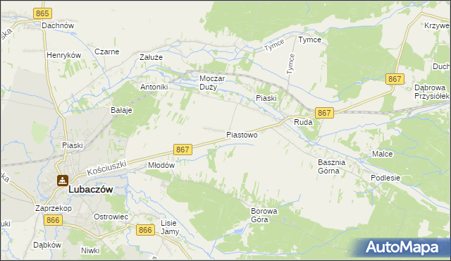 mapa Piastowo gmina Lubaczów, Piastowo gmina Lubaczów na mapie Targeo