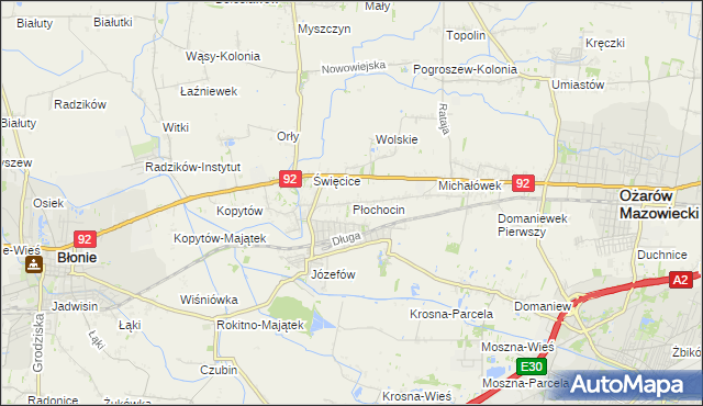 mapa Płochocin gmina Ożarów Mazowiecki, Płochocin gmina Ożarów Mazowiecki na mapie Targeo