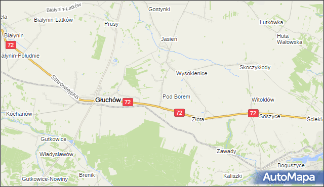 mapa Pod Borem gmina Głuchów, Pod Borem gmina Głuchów na mapie Targeo