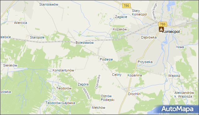 mapa Podlesie gmina Lelów, Podlesie gmina Lelów na mapie Targeo