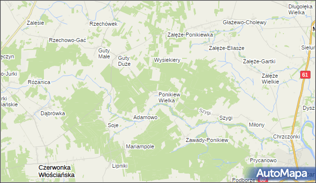 mapa Ponikiew Wielka, Ponikiew Wielka na mapie Targeo