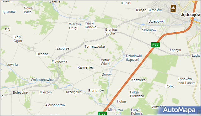 mapa Potok Wielki gmina Jędrzejów, Potok Wielki gmina Jędrzejów na mapie Targeo