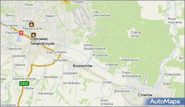 mapa Przyborów gmina Bodzechów, Przyborów gmina Bodzechów na mapie Targeo