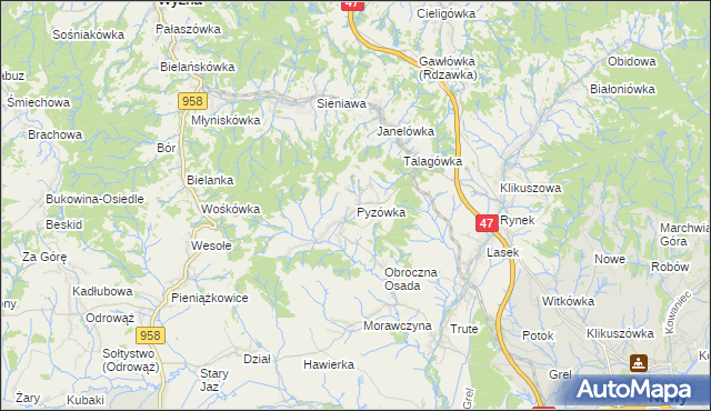 mapa Pyzówka, Pyzówka na mapie Targeo