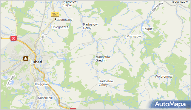 mapa Radostów Średni, Radostów Średni na mapie Targeo