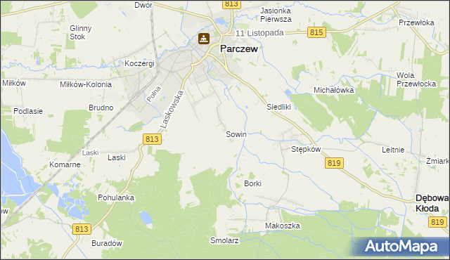 mapa Sowin gmina Parczew, Sowin gmina Parczew na mapie Targeo