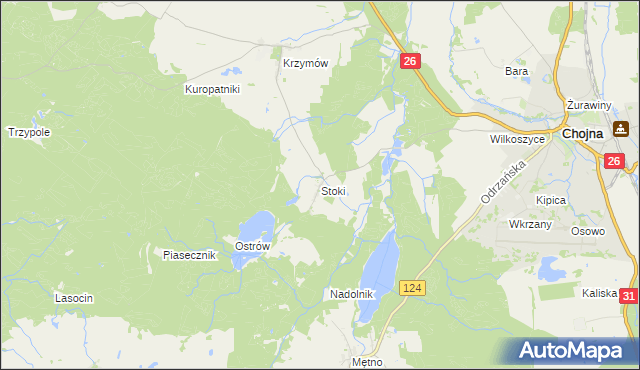 mapa Stoki gmina Chojna, Stoki gmina Chojna na mapie Targeo