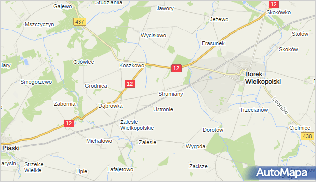 mapa Strumiany gmina Borek Wielkopolski, Strumiany gmina Borek Wielkopolski na mapie Targeo