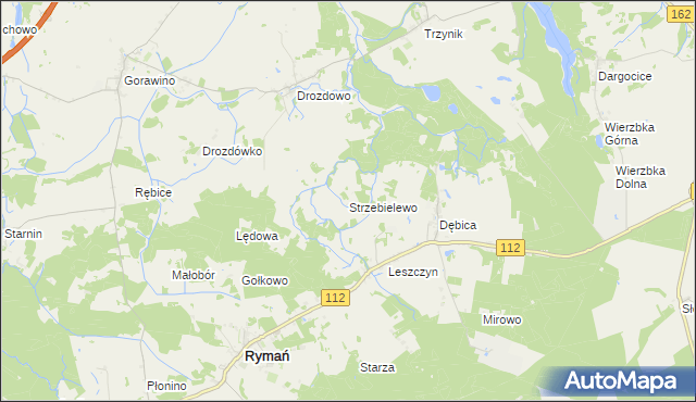 mapa Strzebielewo gmina Rymań, Strzebielewo gmina Rymań na mapie Targeo