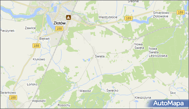 mapa Święta gmina Złotów, Święta gmina Złotów na mapie Targeo