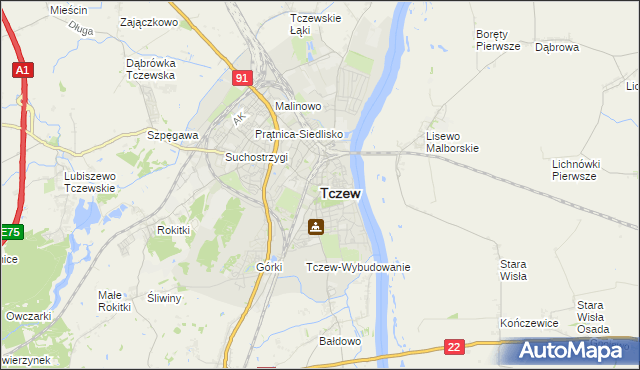 mapa Tczew, Tczew na mapie Targeo