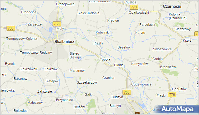 mapa Topola gmina Skalbmierz, Topola gmina Skalbmierz na mapie Targeo