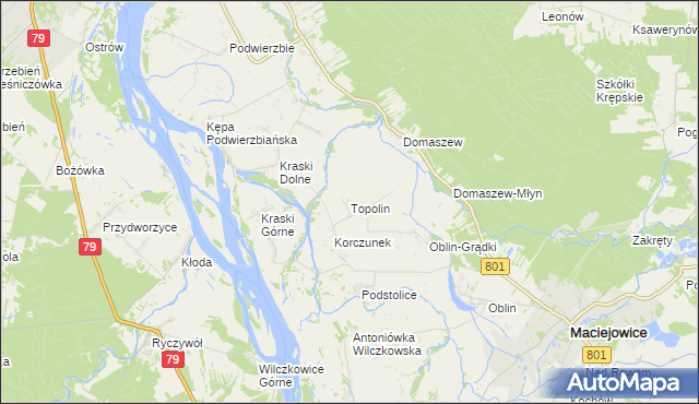 mapa Topolin gmina Maciejowice, Topolin gmina Maciejowice na mapie Targeo