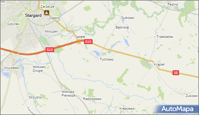 mapa Tychowo gmina Stargard, Tychowo gmina Stargard na mapie Targeo