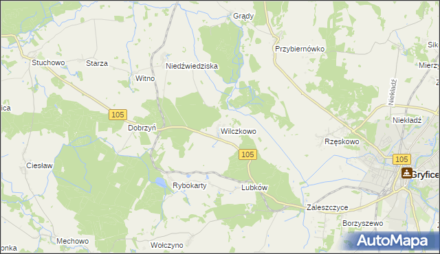 mapa Wilczkowo gmina Gryfice, Wilczkowo gmina Gryfice na mapie Targeo
