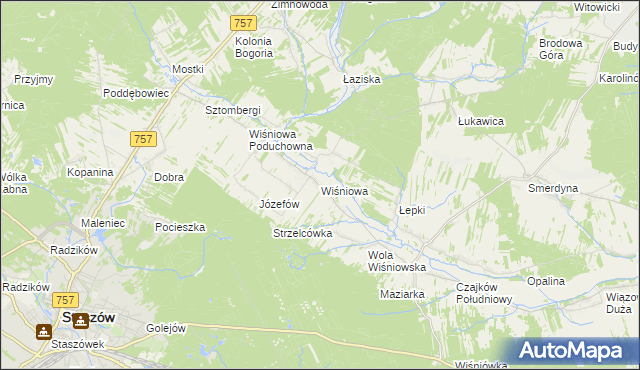 mapa Wiśniowa gmina Staszów, Wiśniowa gmina Staszów na mapie Targeo