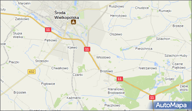 mapa Włostowo gmina Środa Wielkopolska, Włostowo gmina Środa Wielkopolska na mapie Targeo