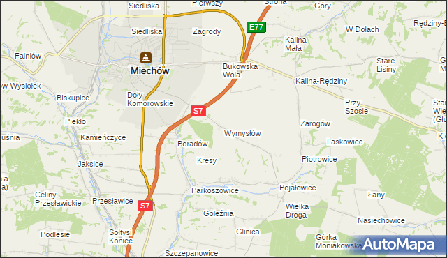 mapa Wymysłów gmina Miechów, Wymysłów gmina Miechów na mapie Targeo