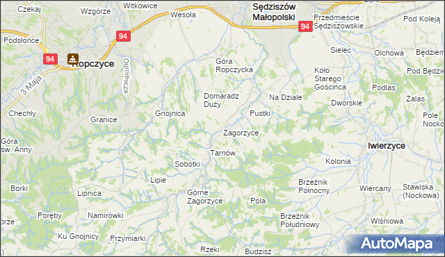 mapa Zagorzyce gmina Sędziszów Małopolski, Zagorzyce gmina Sędziszów Małopolski na mapie Targeo