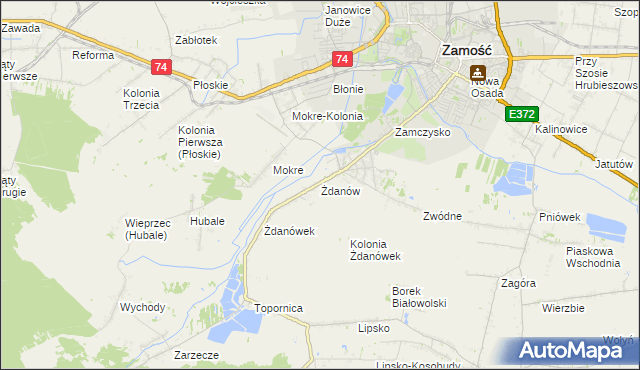 mapa Żdanów gmina Zamość, Żdanów gmina Zamość na mapie Targeo