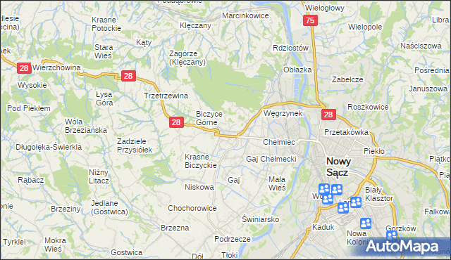 mapa Biczyce Dolne, Biczyce Dolne na mapie Targeo