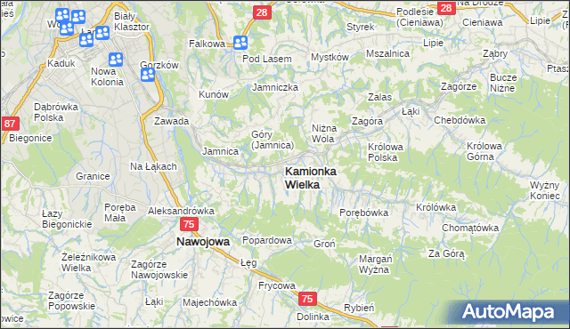 mapa Kamionka Wielka, Kamionka Wielka na mapie Targeo