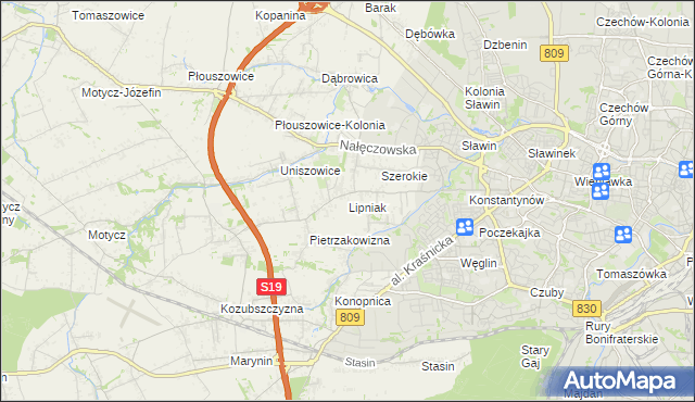 mapa Lipniak gmina Konopnica, Lipniak gmina Konopnica na mapie Targeo