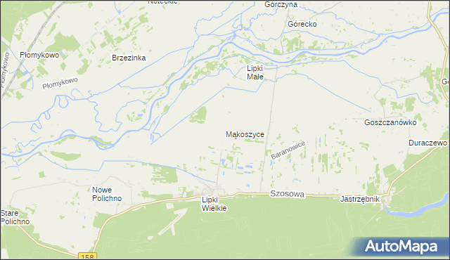 mapa Mąkoszyce gmina Santok, Mąkoszyce gmina Santok na mapie Targeo