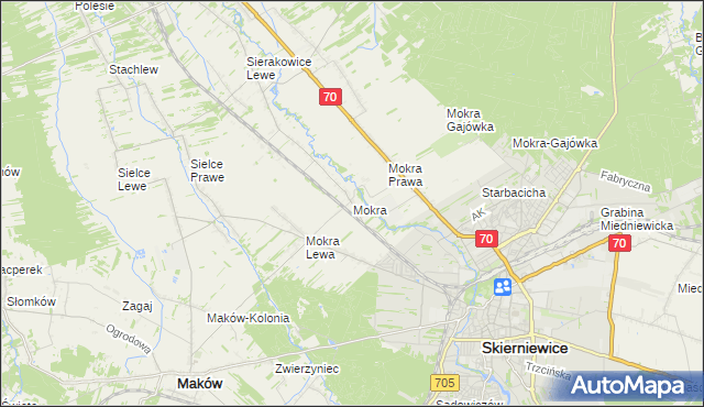 mapa Mokra gmina Skierniewice, Mokra gmina Skierniewice na mapie Targeo