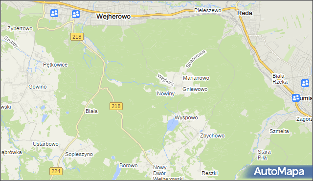 mapa Nowiny gmina Wejherowo, Nowiny gmina Wejherowo na mapie Targeo