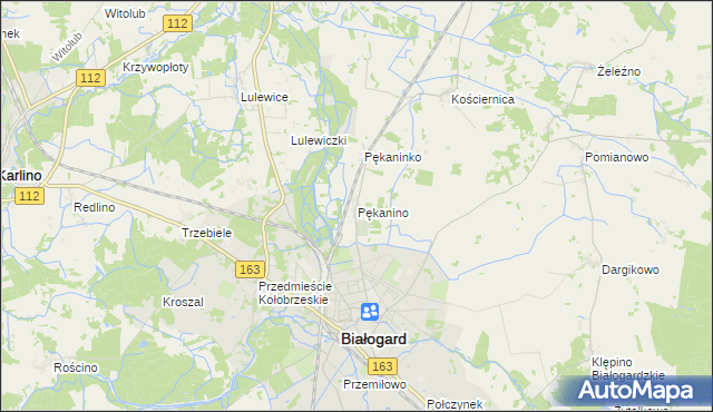 mapa Pękanino gmina Białogard, Pękanino gmina Białogard na mapie Targeo