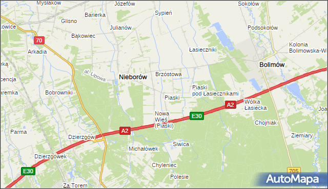 mapa Piaski gmina Nieborów, Piaski gmina Nieborów na mapie Targeo