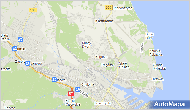 mapa Pogórze gmina Kosakowo, Pogórze gmina Kosakowo na mapie Targeo