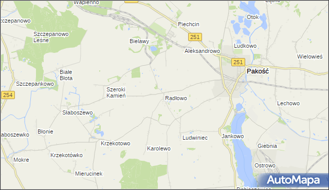 mapa Radłowo gmina Pakość, Radłowo gmina Pakość na mapie Targeo