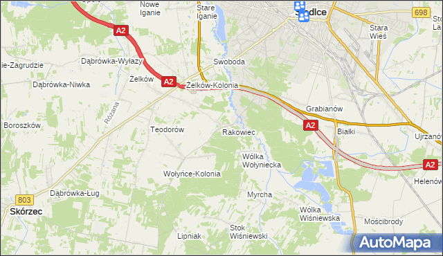 mapa Rakowiec gmina Siedlce, Rakowiec gmina Siedlce na mapie Targeo