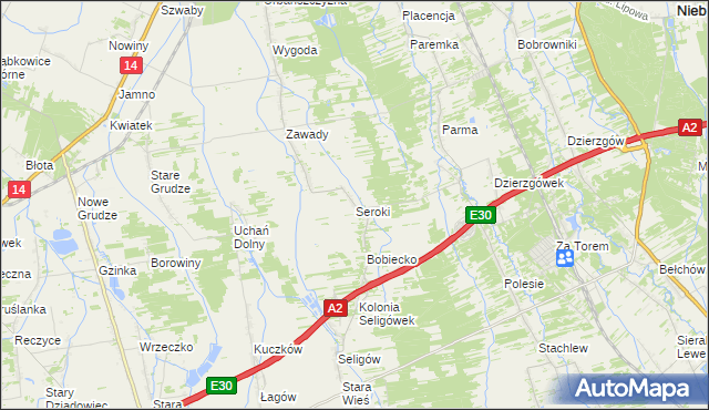 mapa Seroki gmina Łyszkowice, Seroki gmina Łyszkowice na mapie Targeo